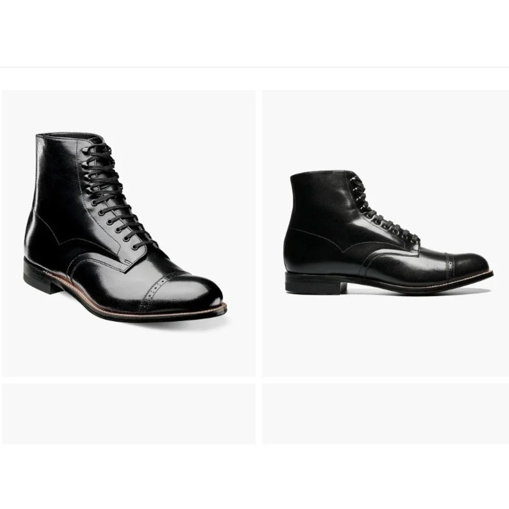 Stacy Adams Madison 15D NWB Blk Kidskin Leather Cap Toe Dress Boot Polished Chic
